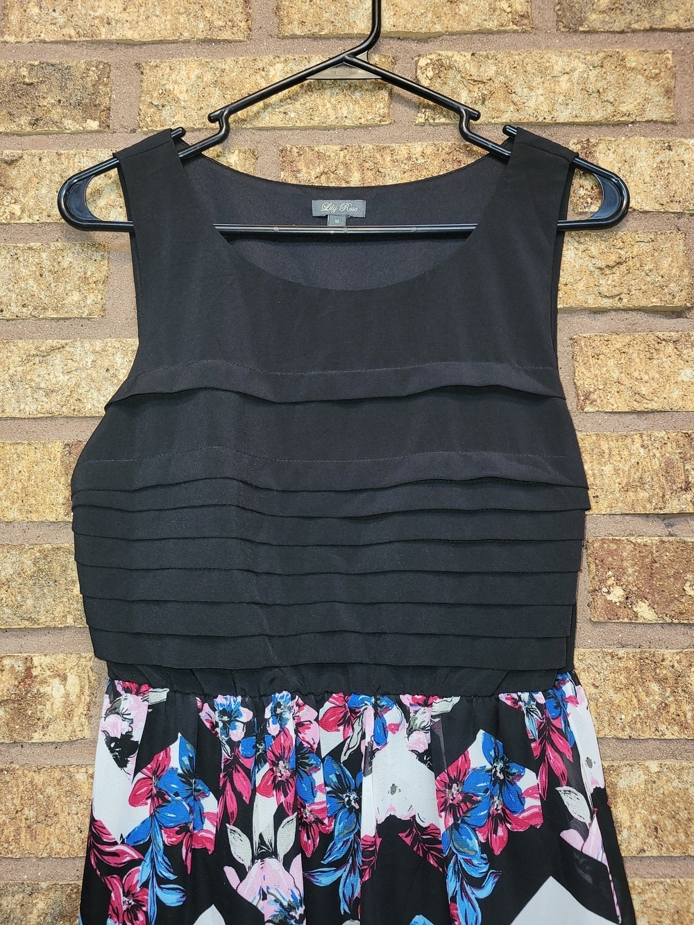 Lily Rose Black Bodice Floral Chevron Mini Dress Size Medium - Picture 5 of 10
